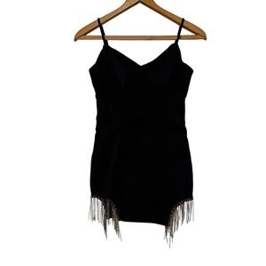 Haute Monde M Black Rhinestone Fringe Cami Bodycon Mini dress